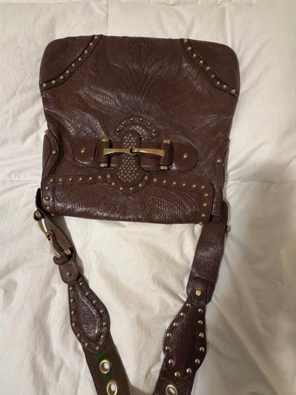 Gucci Brown Leather Studded Handbag
